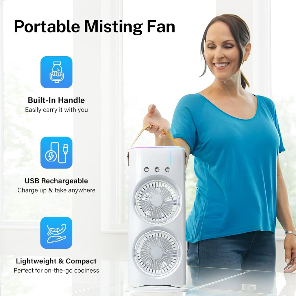 Double Fan Rechargeable Mini Spray Cooler